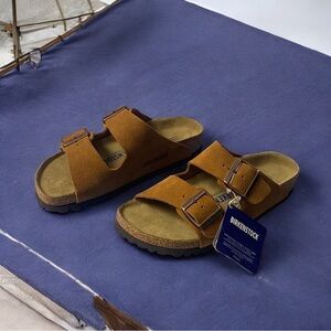 Birkenstock Arizona Mink Suede Slip-On Sandals - Narrow Fit